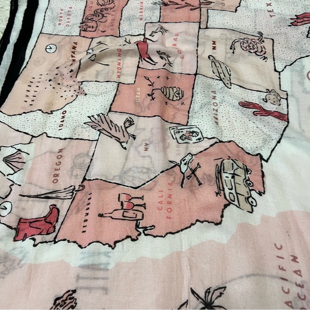 Kate Spade Map Of USA 80X30 inch Rectangle Viscose Scarf New No Tags Wanderlust - Picture 5 of 11